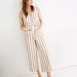 Madewell Sleeveless Striped Pull-On Jumpsuit Wide Leg Tie Waist Cotton XS